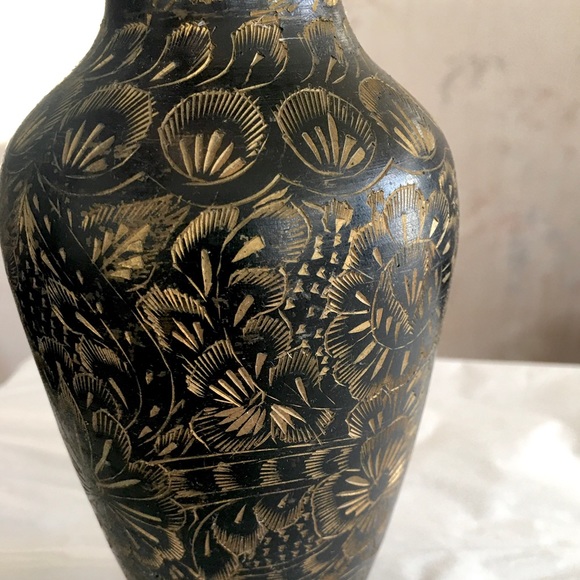 Vintage Etched Brass Vase Handmade India - Picture 8 of 12